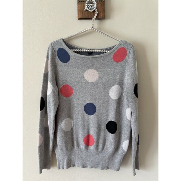 Ann Taylor Womens Size M Gray Pullover Sweater Multicolor Dots Cotton Blend - Picture 1 of 4